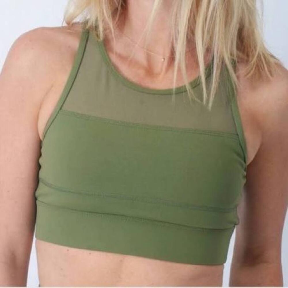 ZYIA Active All Star Olive Green Mesh Zip Up Padded Spirts Bra Size XS
